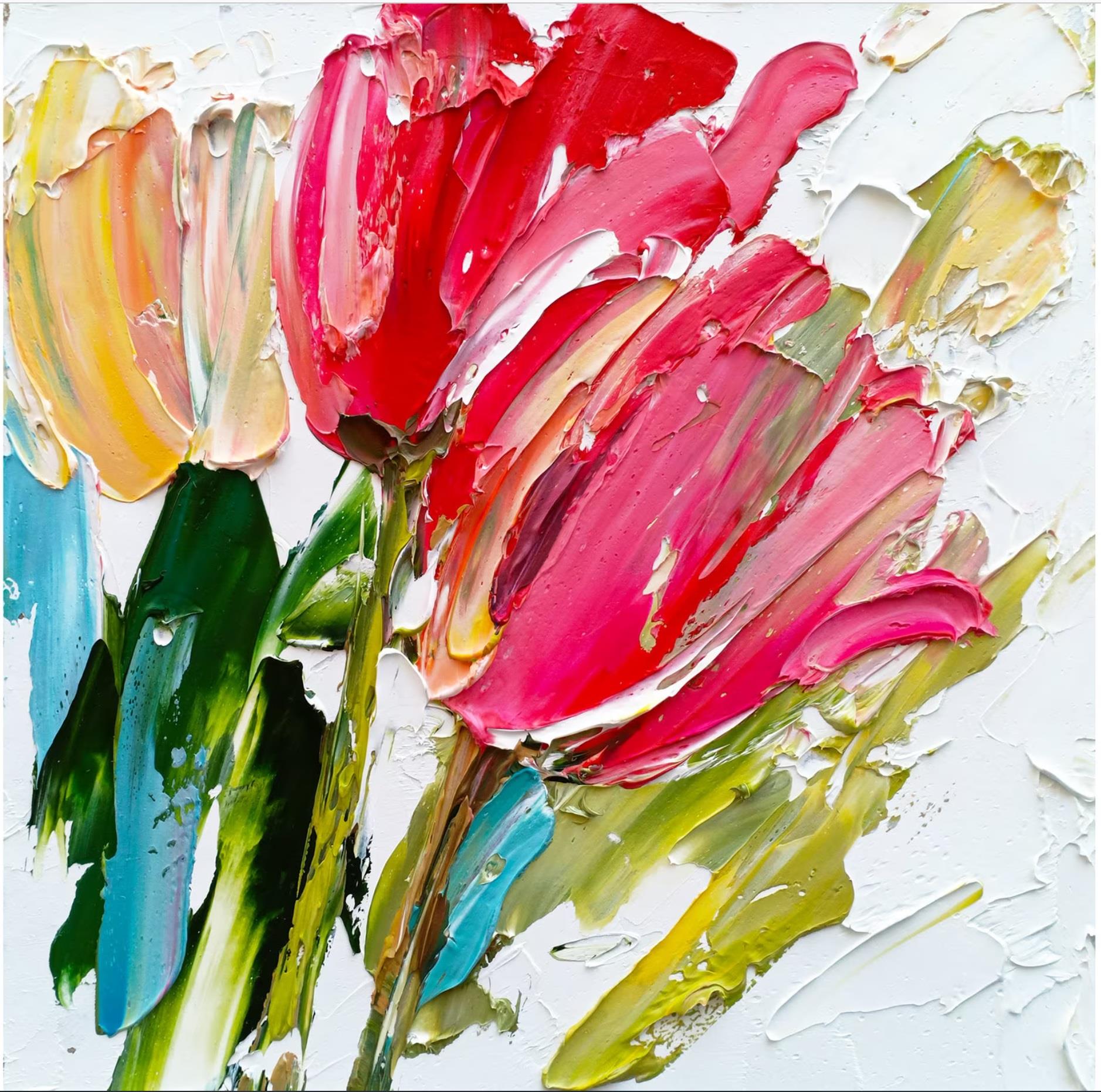 Decoración de pared Flores de tulipanes de Palette Knife Pintura al óleo